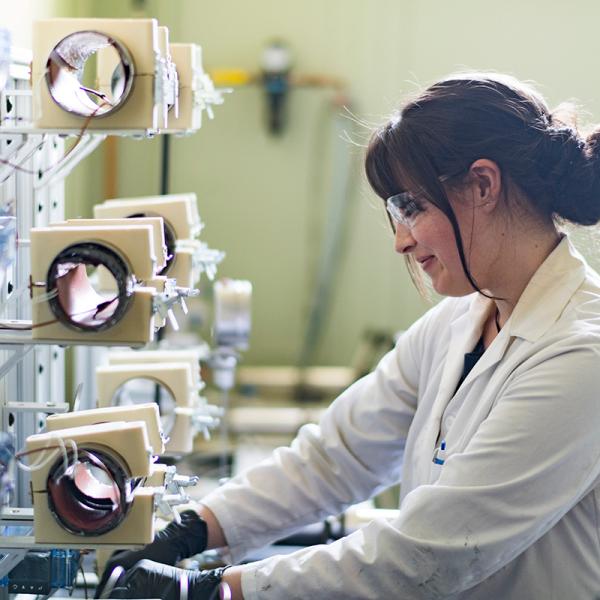 Female student working in a lab