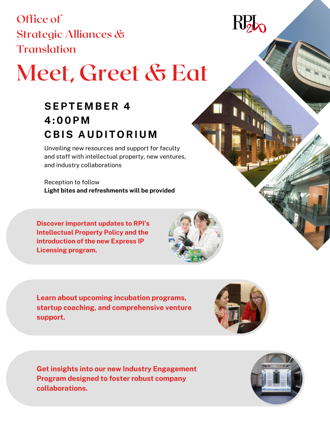 OSAT Meet, Greet & Eat. September 4, 2024 4 PM-6PM in the CBIS Auditorium